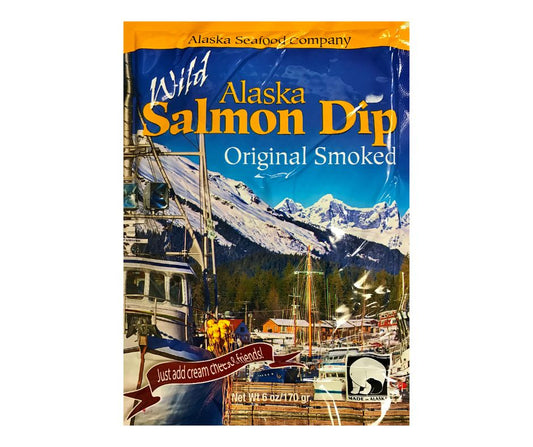 Wild Alaska salmon dip packaging with "Original Smoked" text
