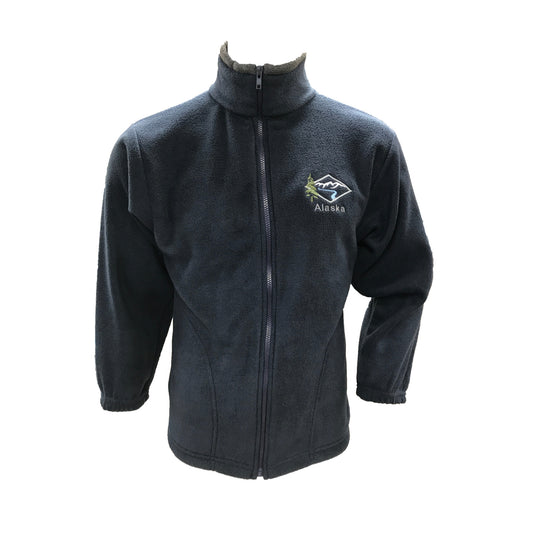 Navy fleece jacket with Alaska logo on a white background
