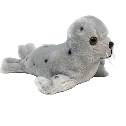 Plush toy seal on a white background