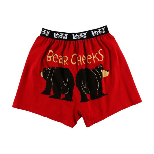 Red Boxers with Bear Cheeks text and two bears