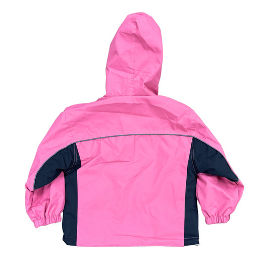 Pink raincoat with dark accents