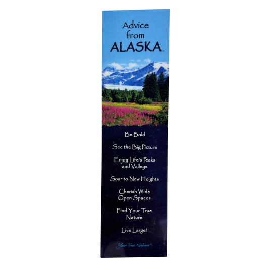Bookmark titled 'Advice from Alaska' with nature-themed cover