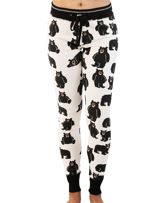 Pajama pants with black bear pattern