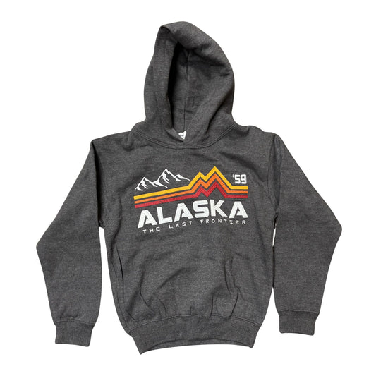 Gray hoodie with Alaska graphic design on a white background