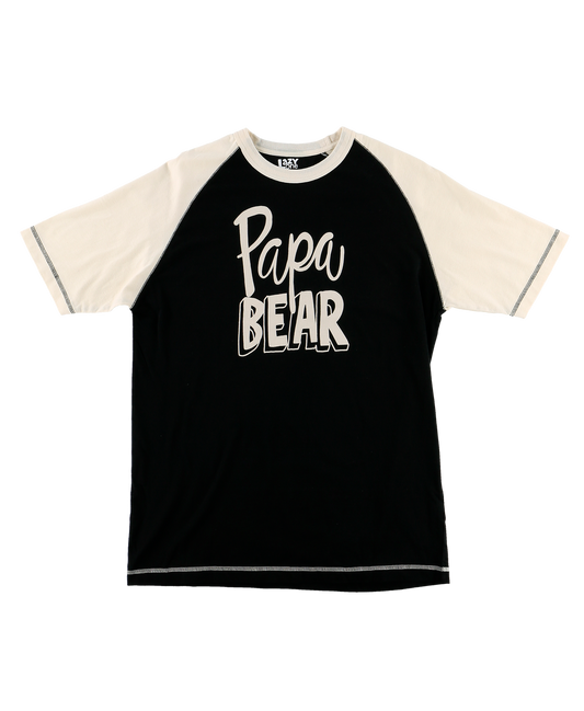 Black t-shirt with 'Papa Bear' text on a white background