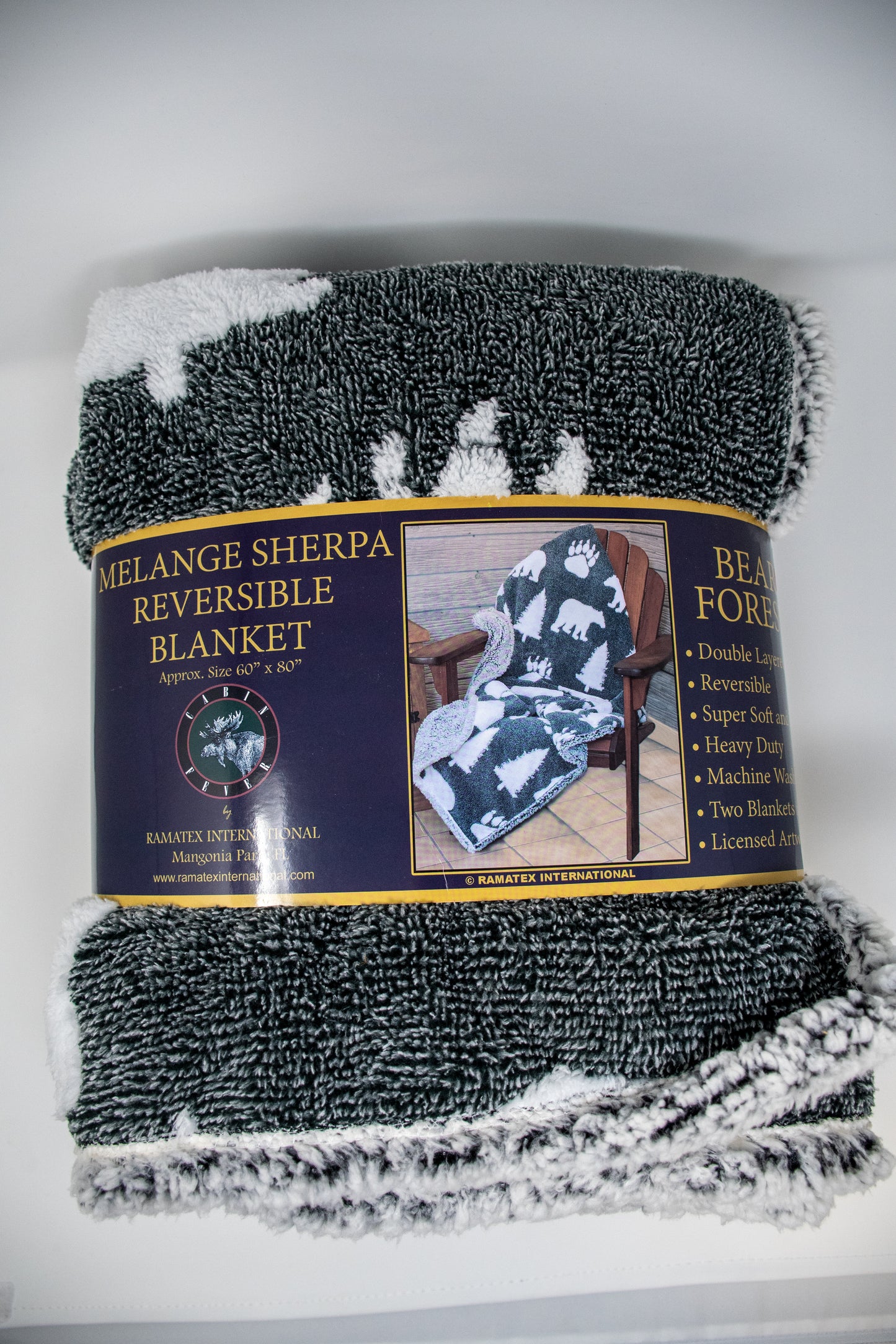 GREY BEAR MELANGE JACQUARD SHERPA BLANKET
