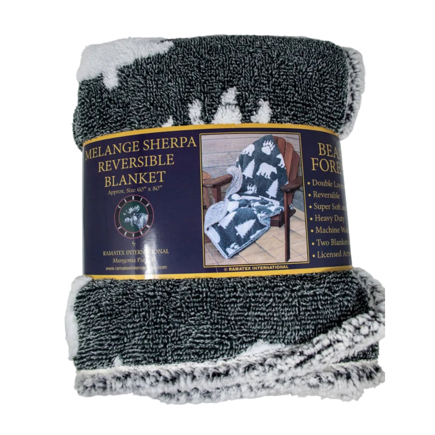 Reversible sherpa blanket with label