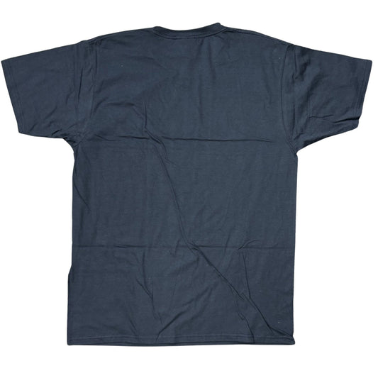 Back of navy-blue t-shirt on a white background