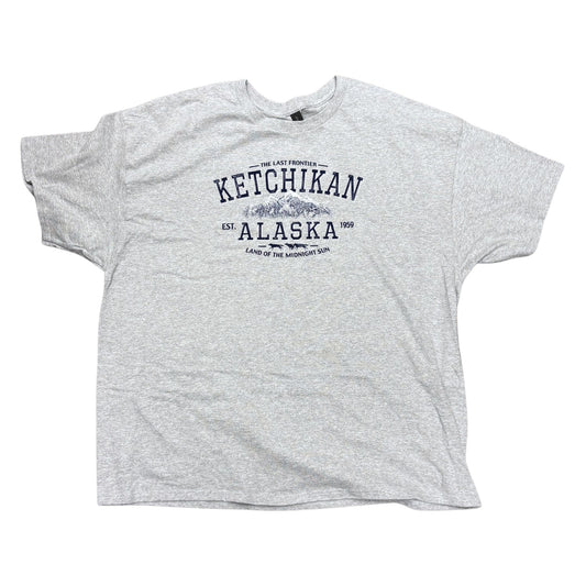 Gray t-shirt with 'Ketchikan, Alaska' text and graphic on a white background