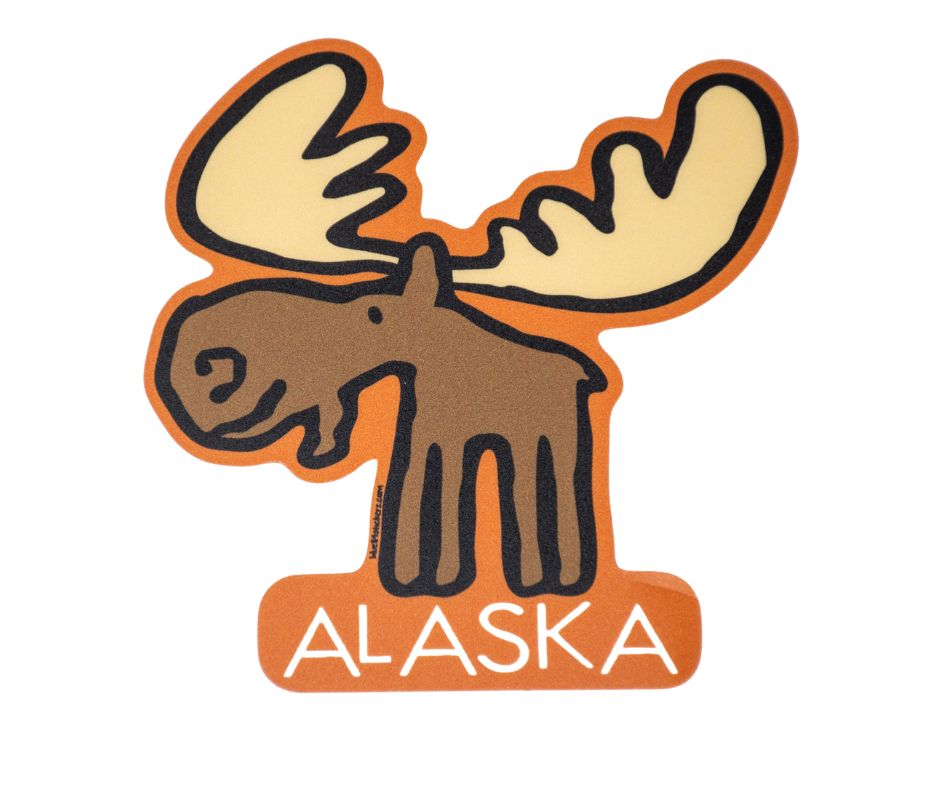 Moose-shaped sticker with 'Alaska' text