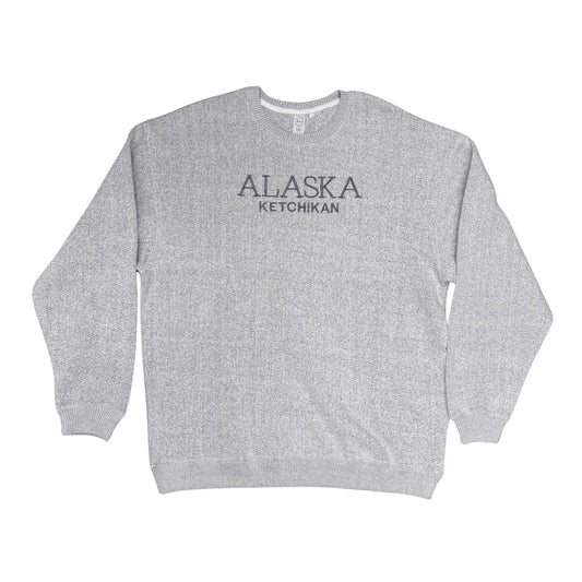 Gray sweatshirt with 'Alaska Ketchikan' text on a white background