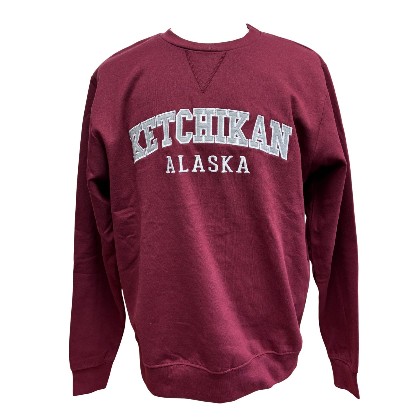 Maroon sweatshirt with 'Ketchikan Alaska' text