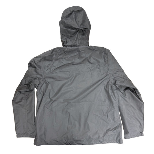 Gray coat with a hood on a white background