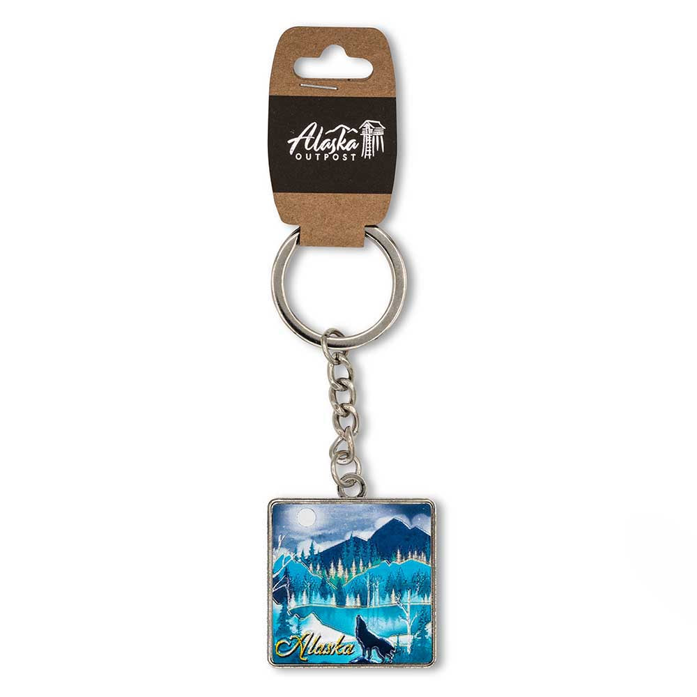 Keychain with nature design and 'Alaska Outpost' branding