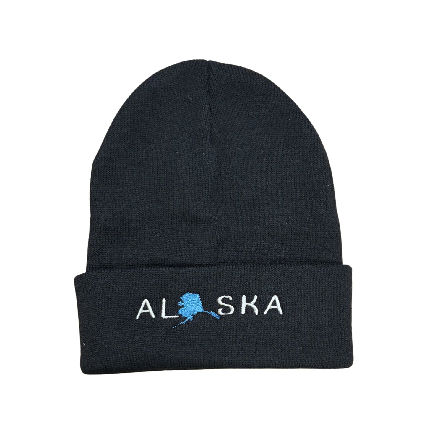 Black beanie with embroidered Alaska text