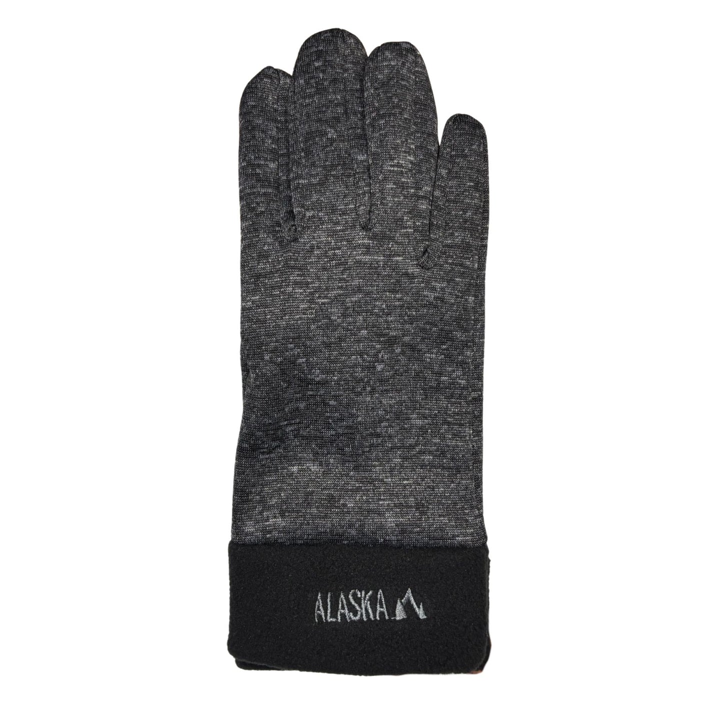Gray glove with black cuff featuring 'Alaska' logo on a white background