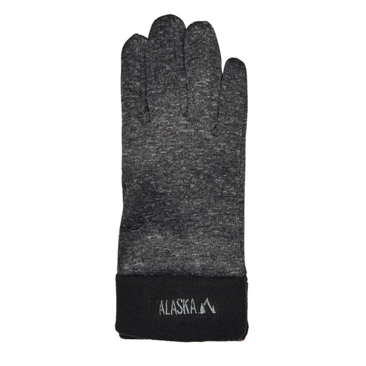 Gray glove with black cuff featuring 'Alaska' logo on a white background