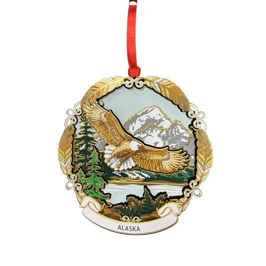 Alaska Christmas ornament with a soaring eagle