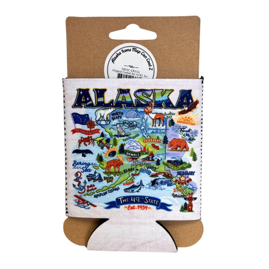 Koozie with Alaska-themed design on a white background