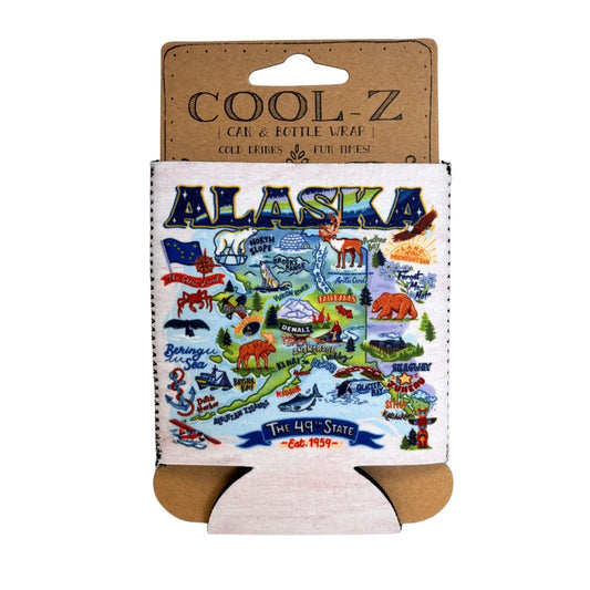 Koozie with Alaska-themed design and 'Cool-Z' branding on a white background
