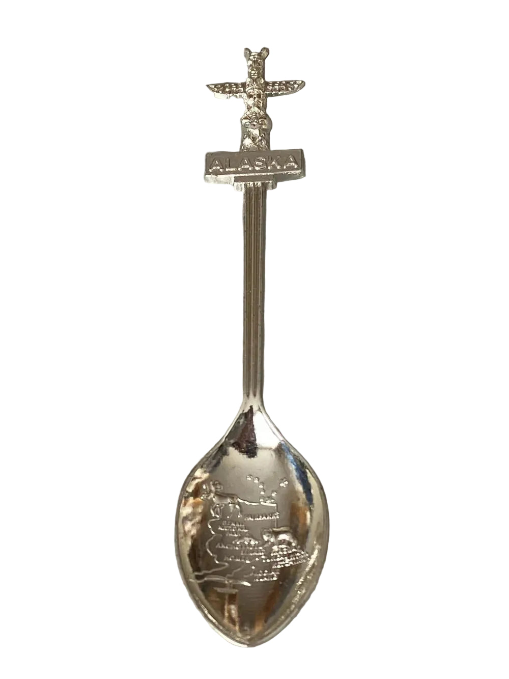 Silver spoon with a totem pole and 'Alaska' text