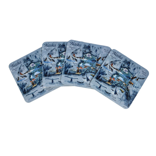 4 Blue Alaska Map themed coasters