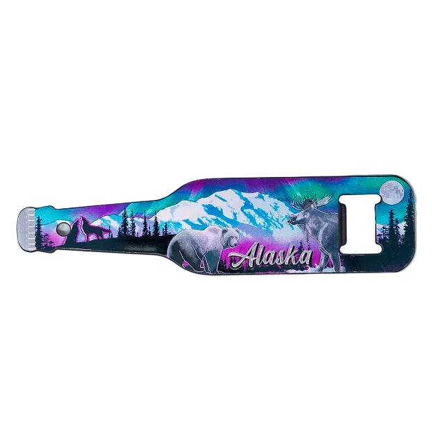 Bottle opener with Northern Lights design