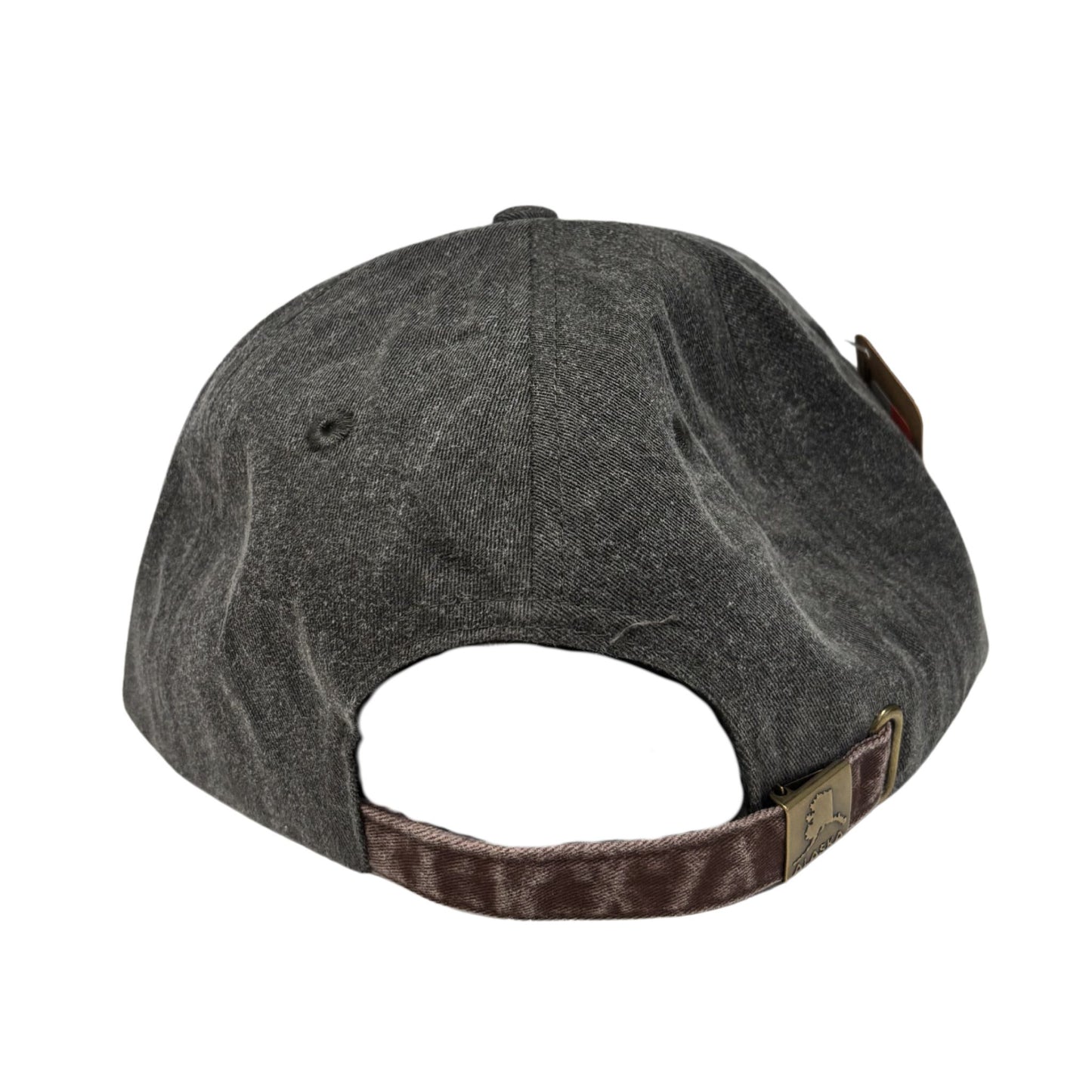Gray cap with brown strap