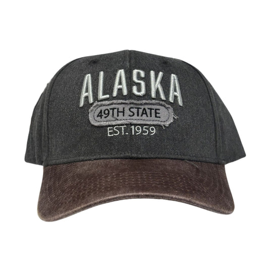 Gray cap with 'Alaska 49th State Est. 1959' text on a white background