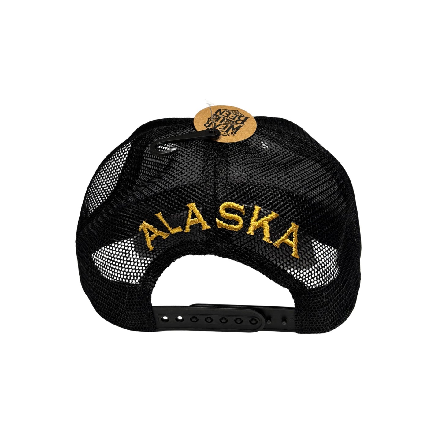 Black mesh cap with 'Alaska' embroidered on it