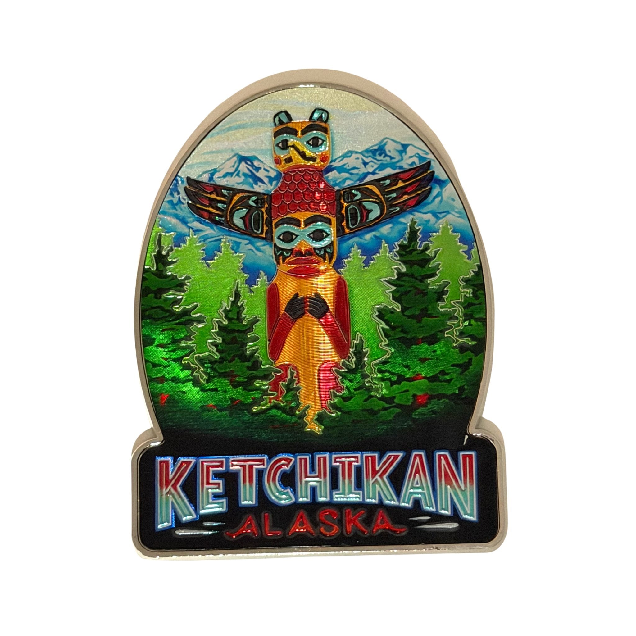 Ketchikan Totem Oval Metallic Magnet – Tongass Trading Company