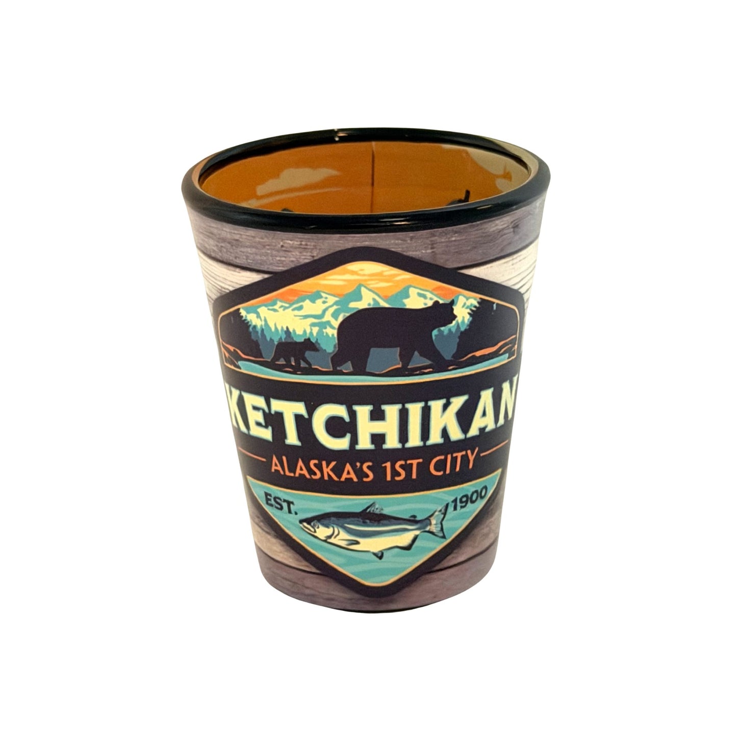 Shot glass with Ketchikan design
