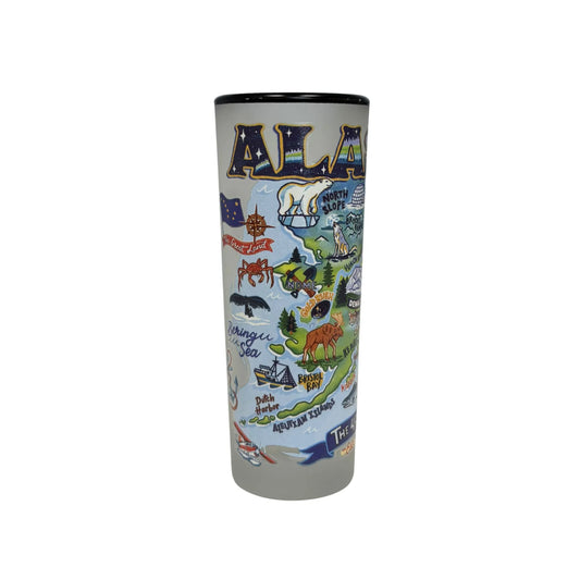 Frosted Shot glass with a colorful design of Alaska