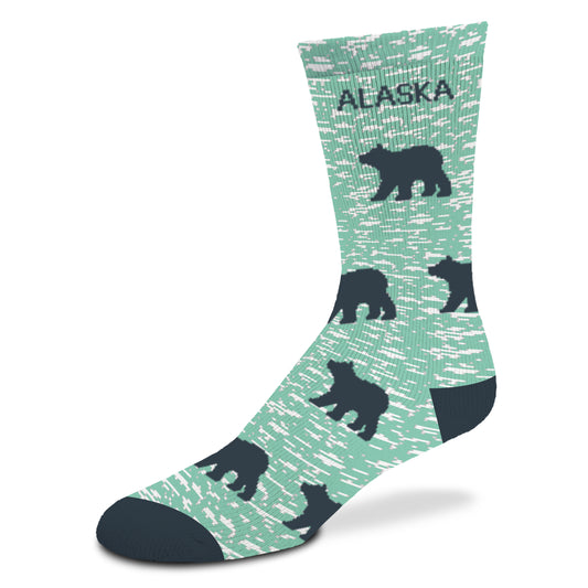 Sock with bear pattern and 'Alaska' text