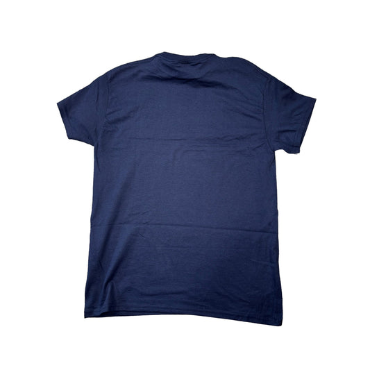 Navy blue t-shirt on a white background