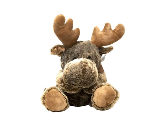 Plush moose toy on a white background
