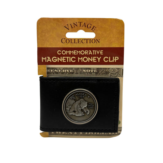 Vintage Collection commemorative magnetic money clip with coin on packaging