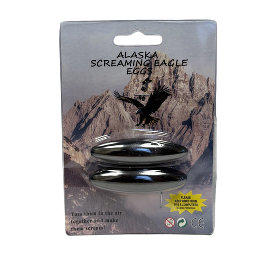 Packaging of Alaska Screaming Eagle Eggs with mountain and eagle design.