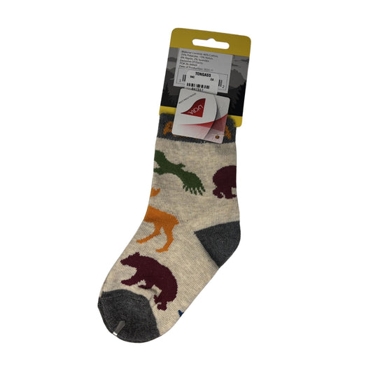 Sock with bear, eagle, and moose designs
