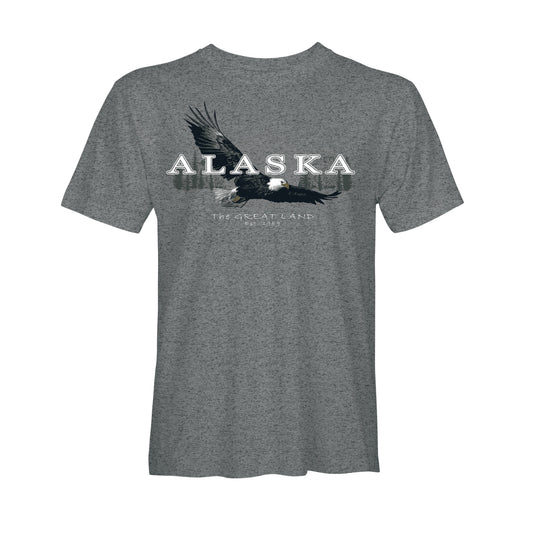 Gray t-shirt with an eagle graphic and 'Alaska' text on a white background