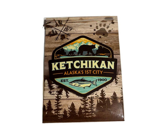 Deck of cards with Ketchikan, Alaska design featuring a bear and fish.