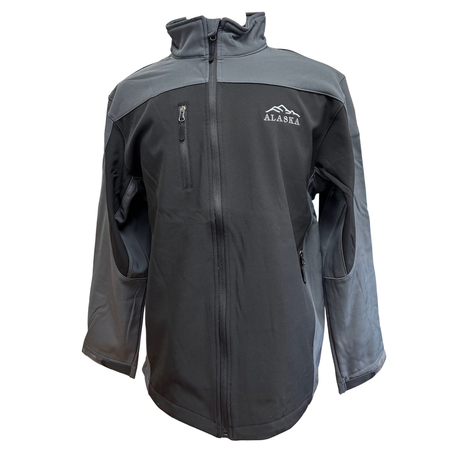Gray and black jacket with 'Alaska' logo on a white background