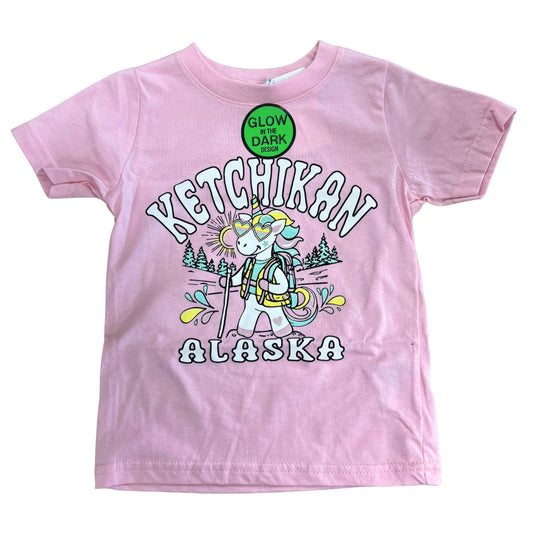 Pink t-shirt with 'Ketchikan Alaska' graphic design on a white background