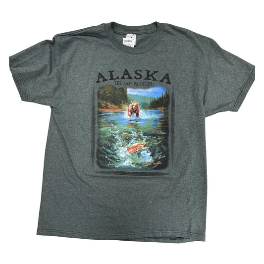 T-shirt with Alaska graphic design featuring a bear and salmon.