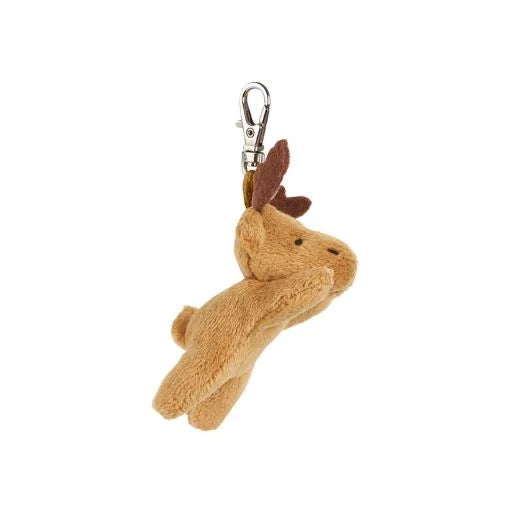 Plush moose keychain on a white background