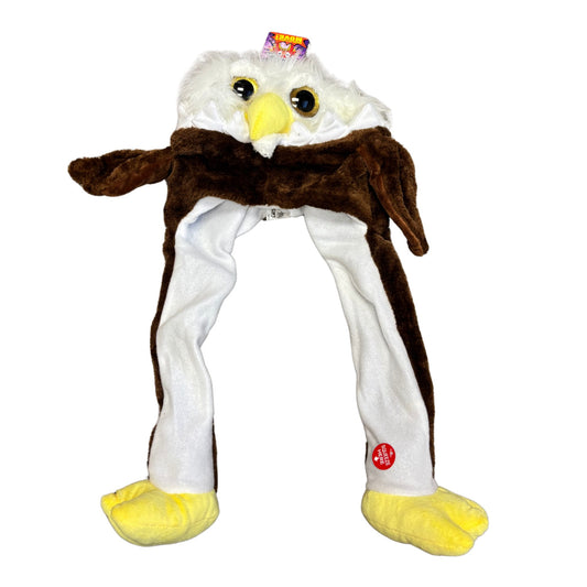 Plush hat shaped like an eagle on a white background