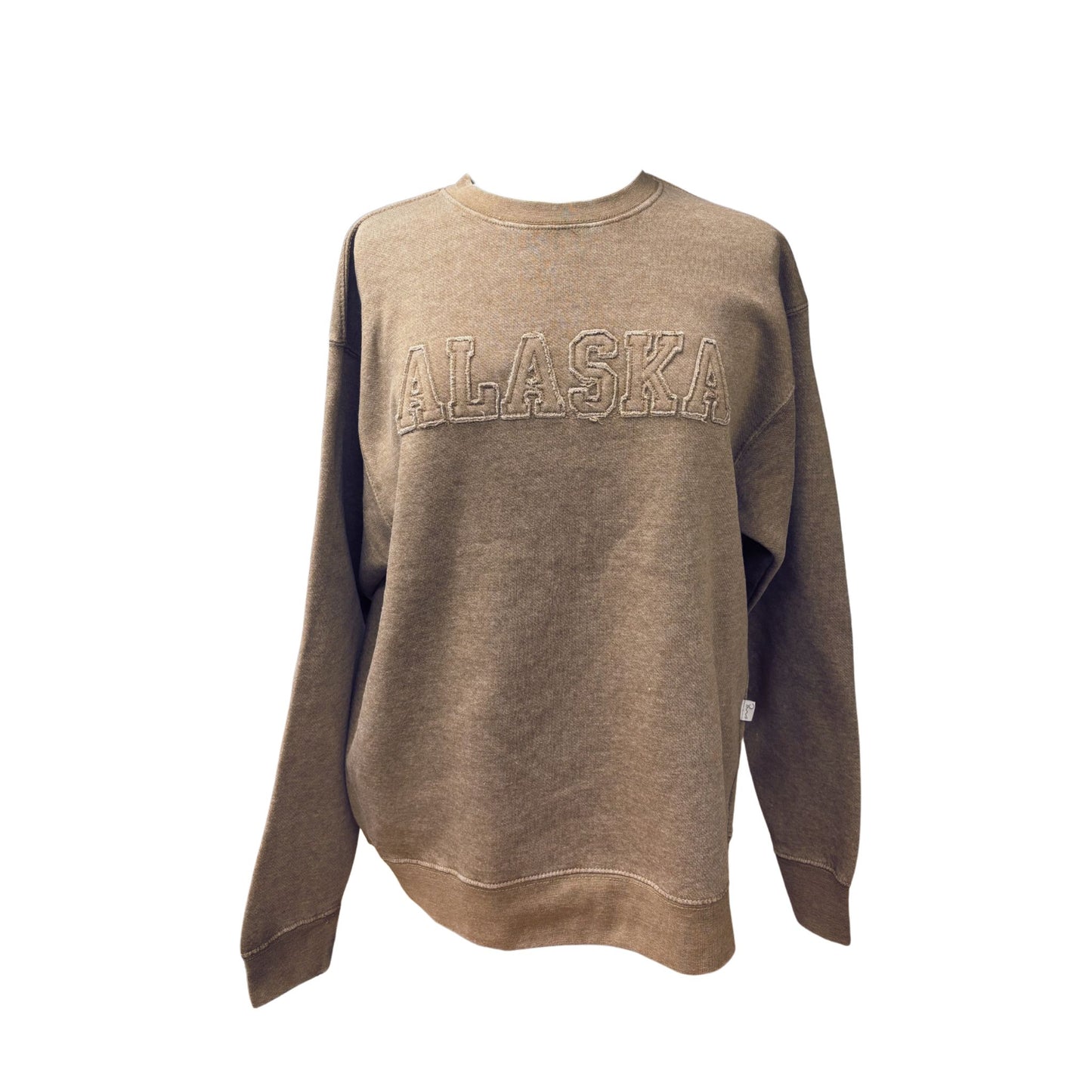 Brown sweatshirt with 'ALASKA' text on a white background