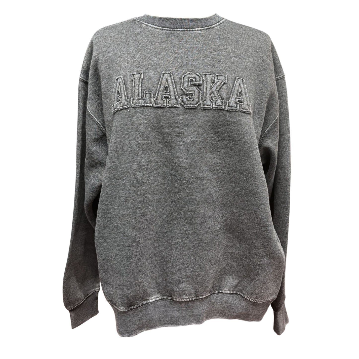 Gray sweatshirt with 'ALASKA' text on a white background