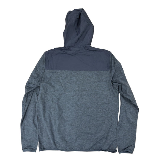 Blue hooded jacket on a white background