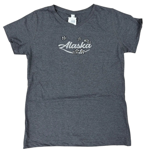 Gray t-shirt with 'Alaska' embroidered on it
